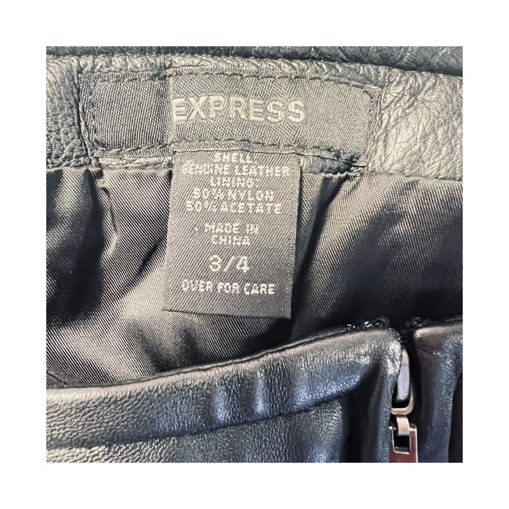 Express Genuine Leather Zip Front Mini Skirt Black 90s Y2K Office Siren Size 3/4 - Picture 4 of 8